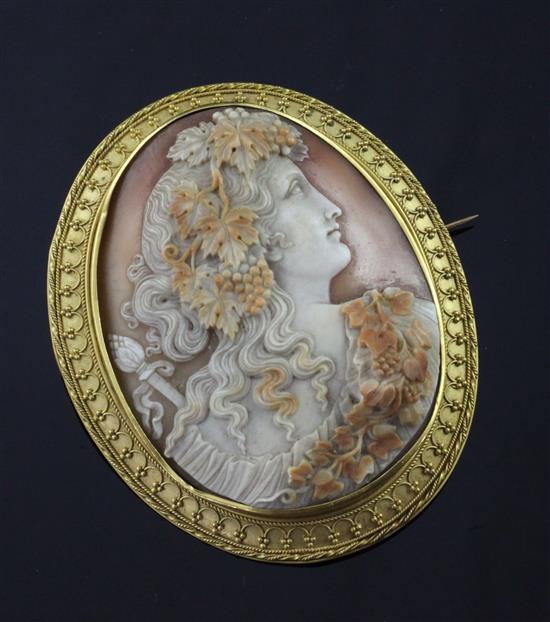 A Victorian gold mounted cameo brooch, 2.75in.